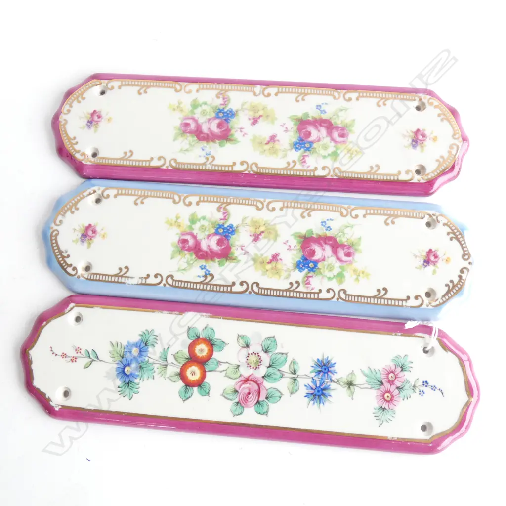 3 PORCELAIN HAND PAINTED DOOR PLAQUES 275 X 75MM  Image 1++