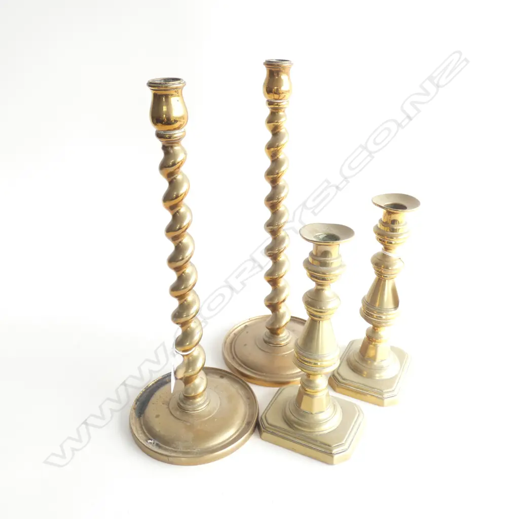 2 PRS BRASS CANDLESTICKS; BARLEY TWIST & OTHER H.400mm Image 1++