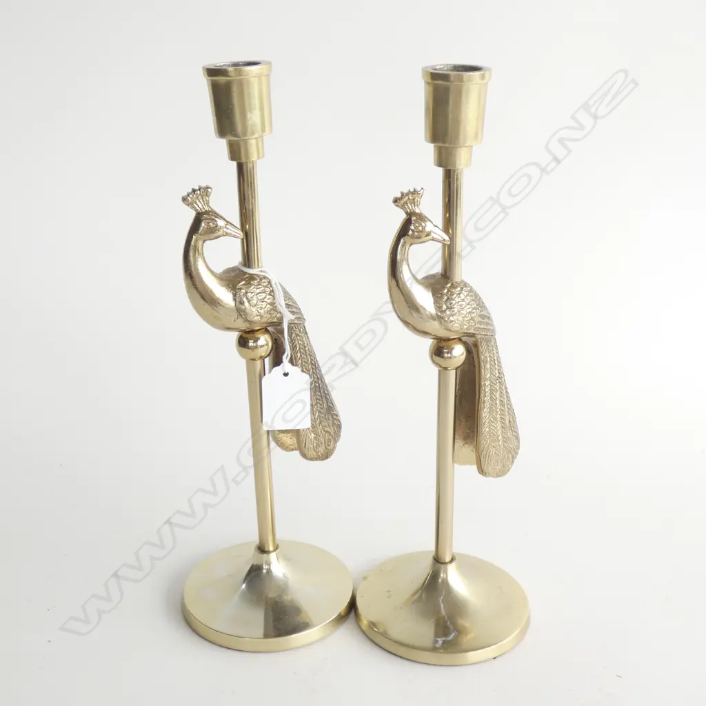 PR BRASS PEACOCK CANDLESTICKS H.290mm Image 1++