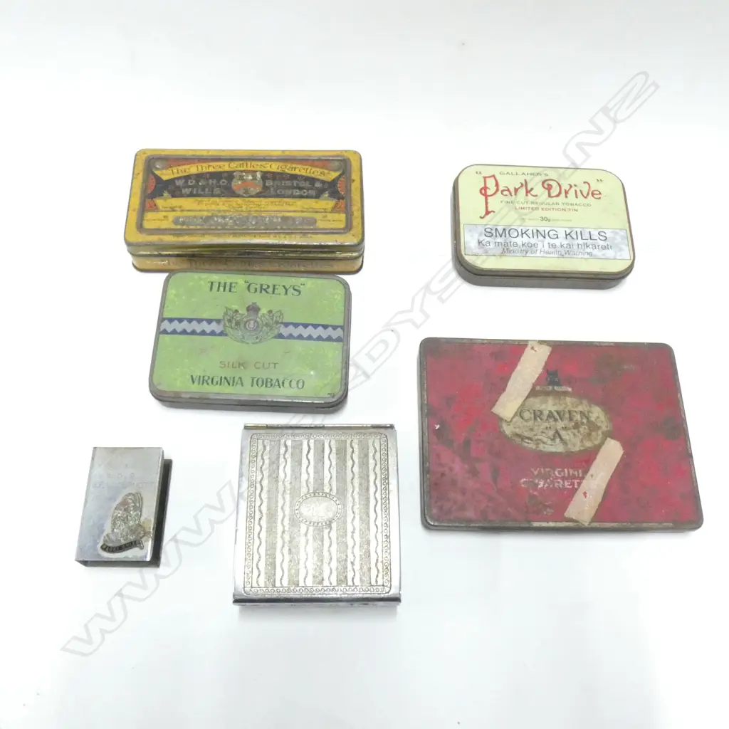 BOX OLD CIGARETTE TINS + MAORI CHIEF MATCHBOX HOLDER Image 1++