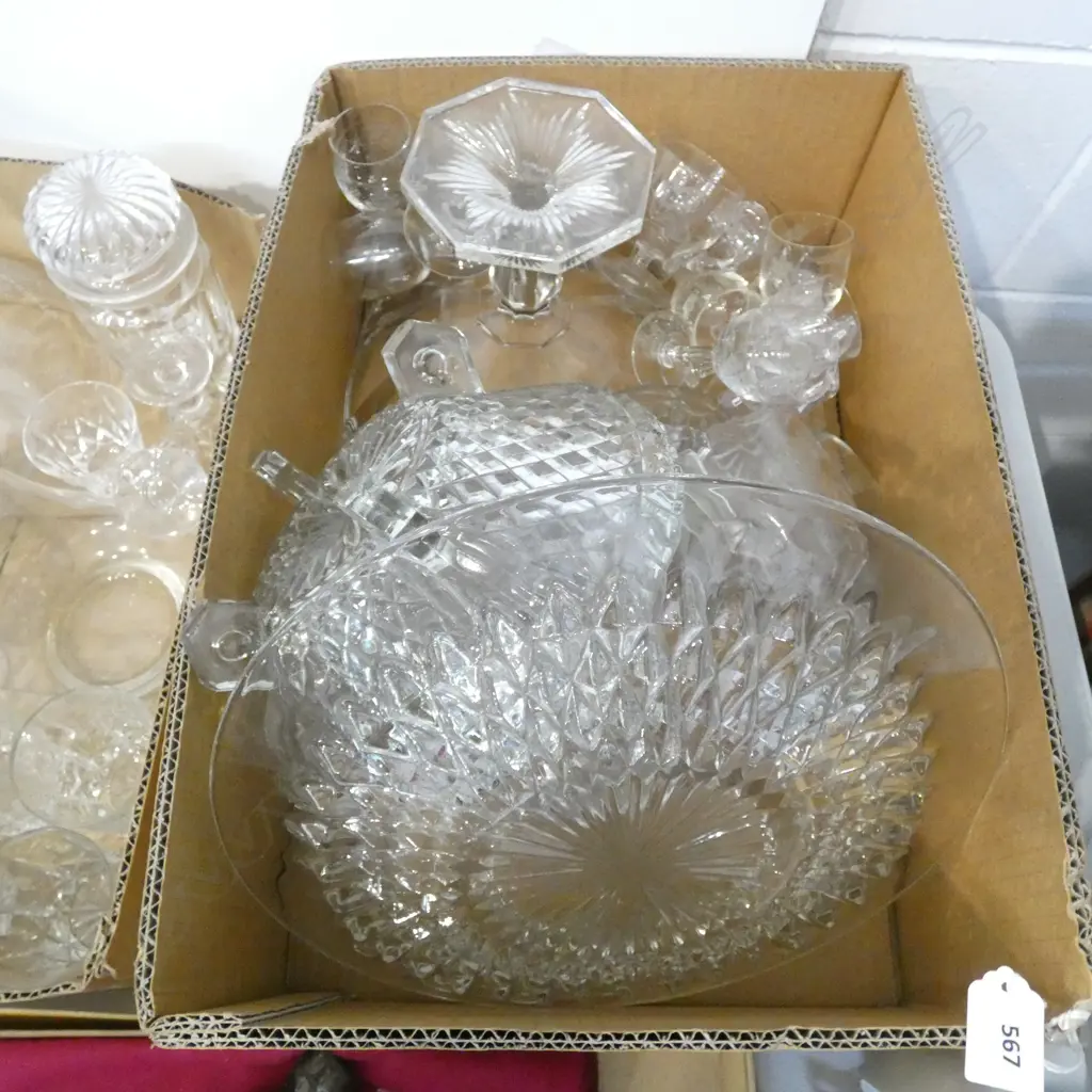 BOX LOT OLD GLASS - BOWLS / COMPORTS ETC.. Image 1++
