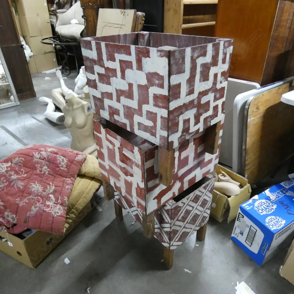 3 HANDPAINTED STORAGE BOXES ON LEGS 530 X 330 X 510mm Image 1++