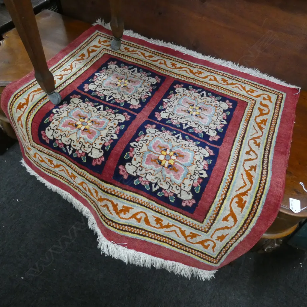 IRANIAN AHMAD HAND KNOTTED WOOL PILE RED SQUARE CARPET 800x800mm Image 1++