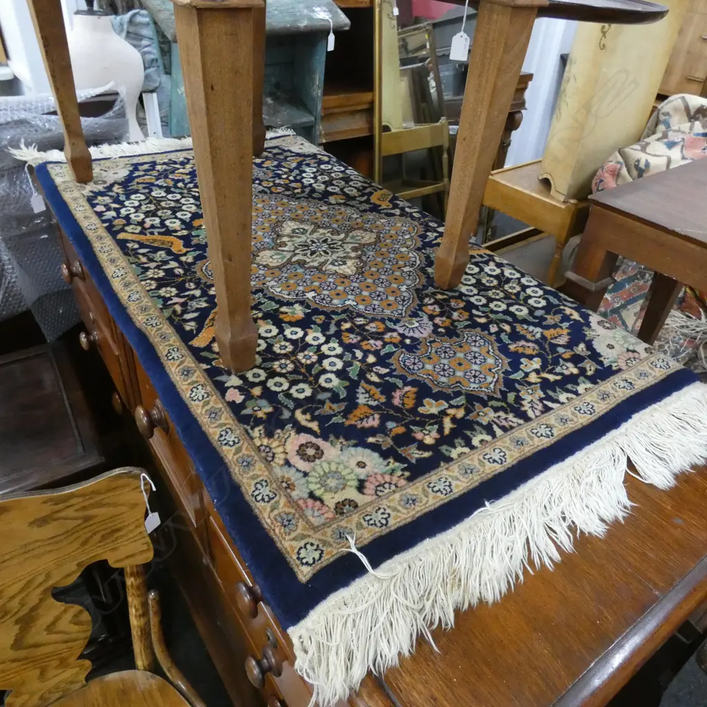 HAND KNOTTED WOOL PILE BLUE RUG 940x630mm Image 1++