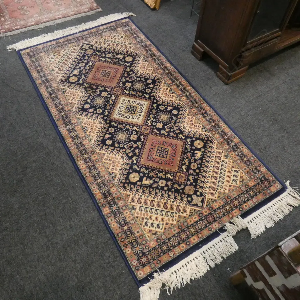 MACHINE MADE   BLUE WOOL PILE RUG 1600x820mm Image 1++