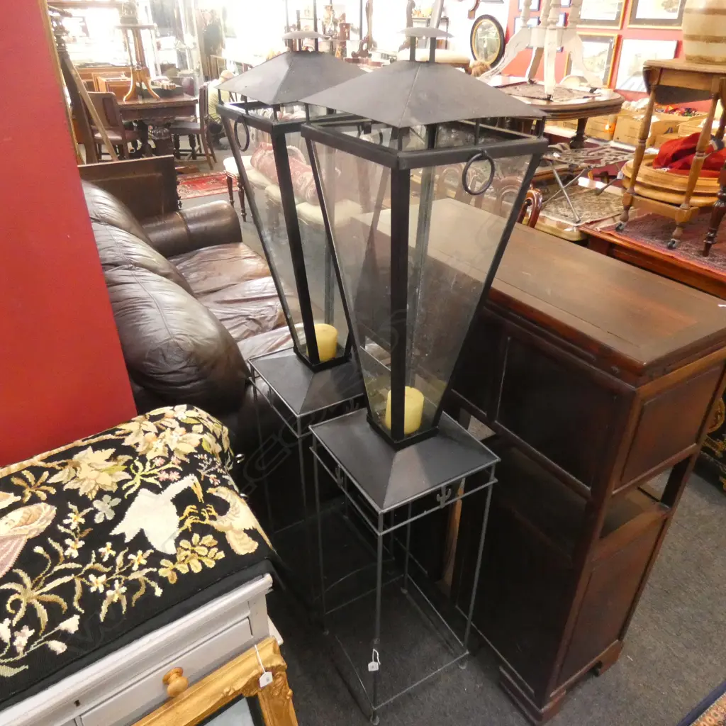 PR LARGE METAL HURRICANE LAMPS ON STANDS H.1600mm Image 1++