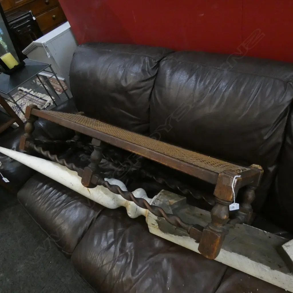 OAK BARLEY TWIST LONG STOOL & CUSHION L.1020mm Image 1++