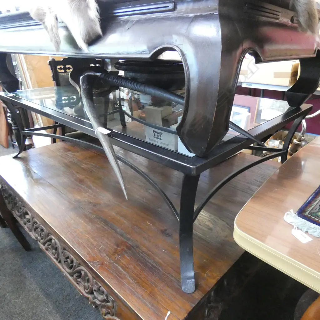 WROUGHT IRON AND GLASS COFFEE TABLE Image 1++