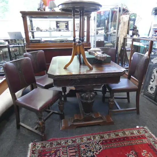 CARVED OAK DINING TABLE & 4 CHAIRS...