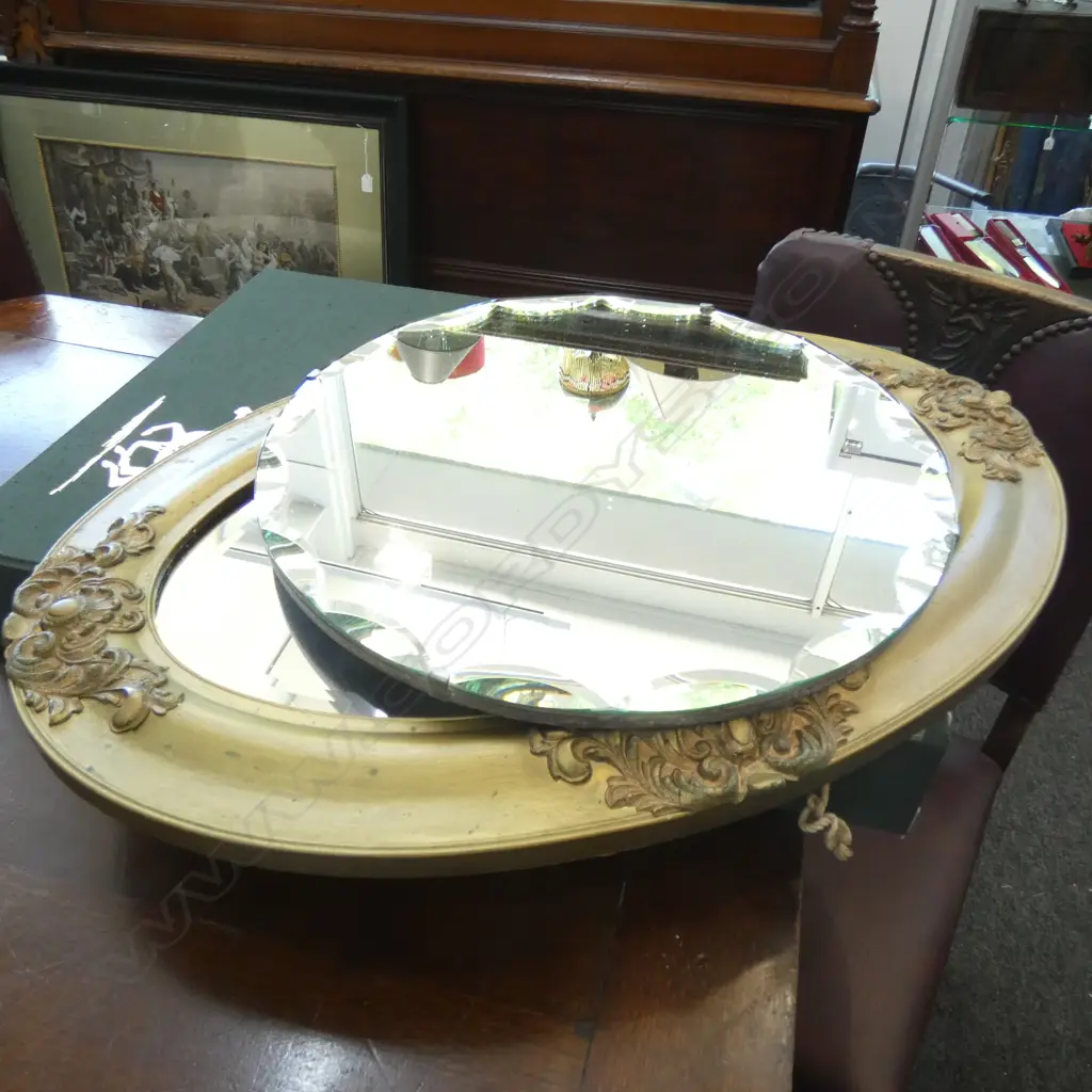TWO VINTAGE MIRRORS; 405mm dia & OVAL W.620mm Image 1++