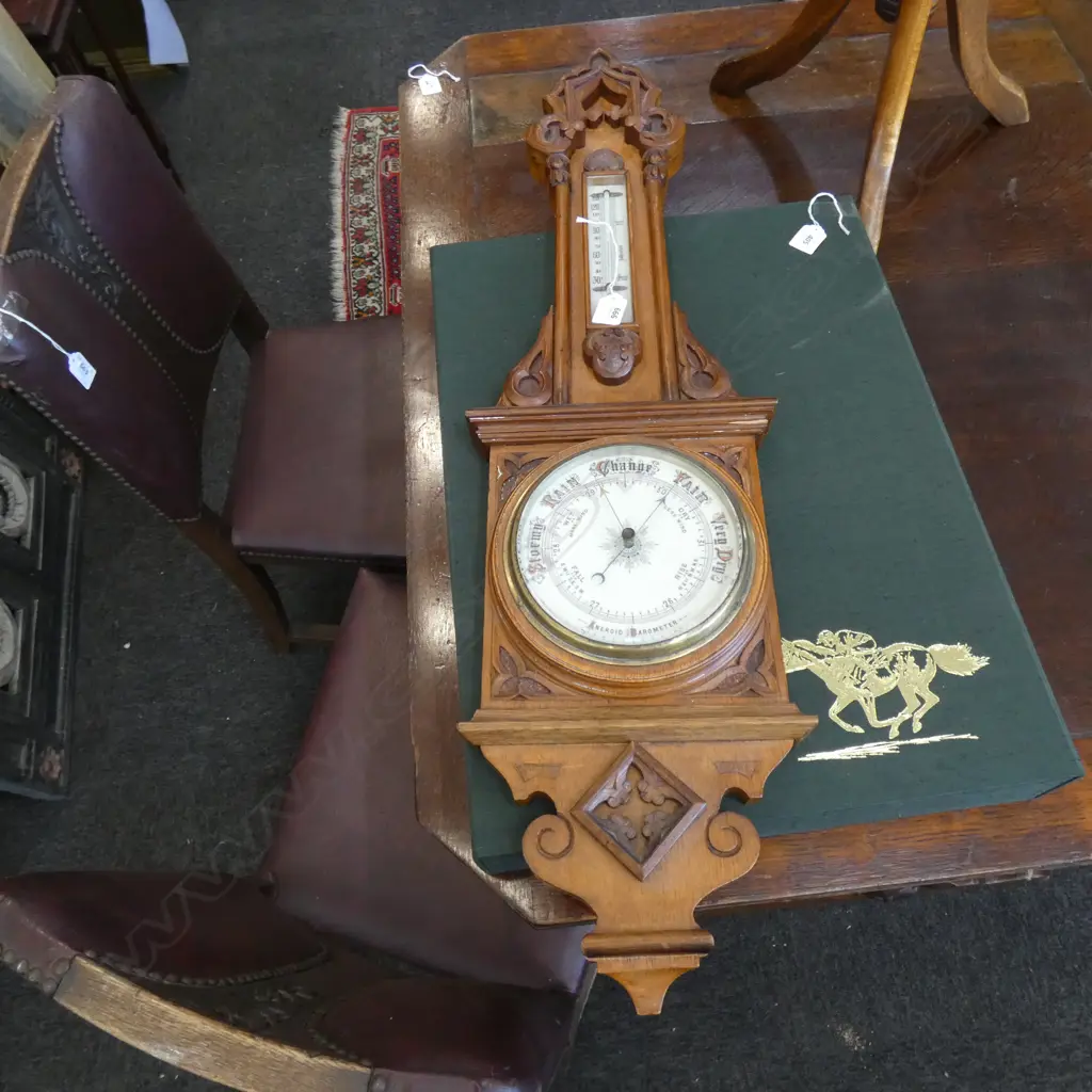 CARVED OAK VICTORIAN BAROMETER H.885mm Image 1++