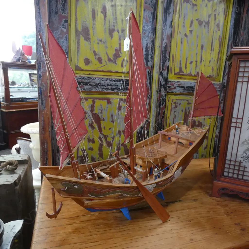 WOODEN MODEL OF CHINESE JUNK BOAT L.800mm Image 1++