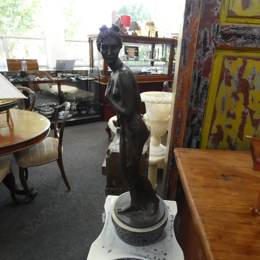 BRONZE FIGURE ON BLACK & WHITE RESIN PLINTH H.1350mm Image 1++