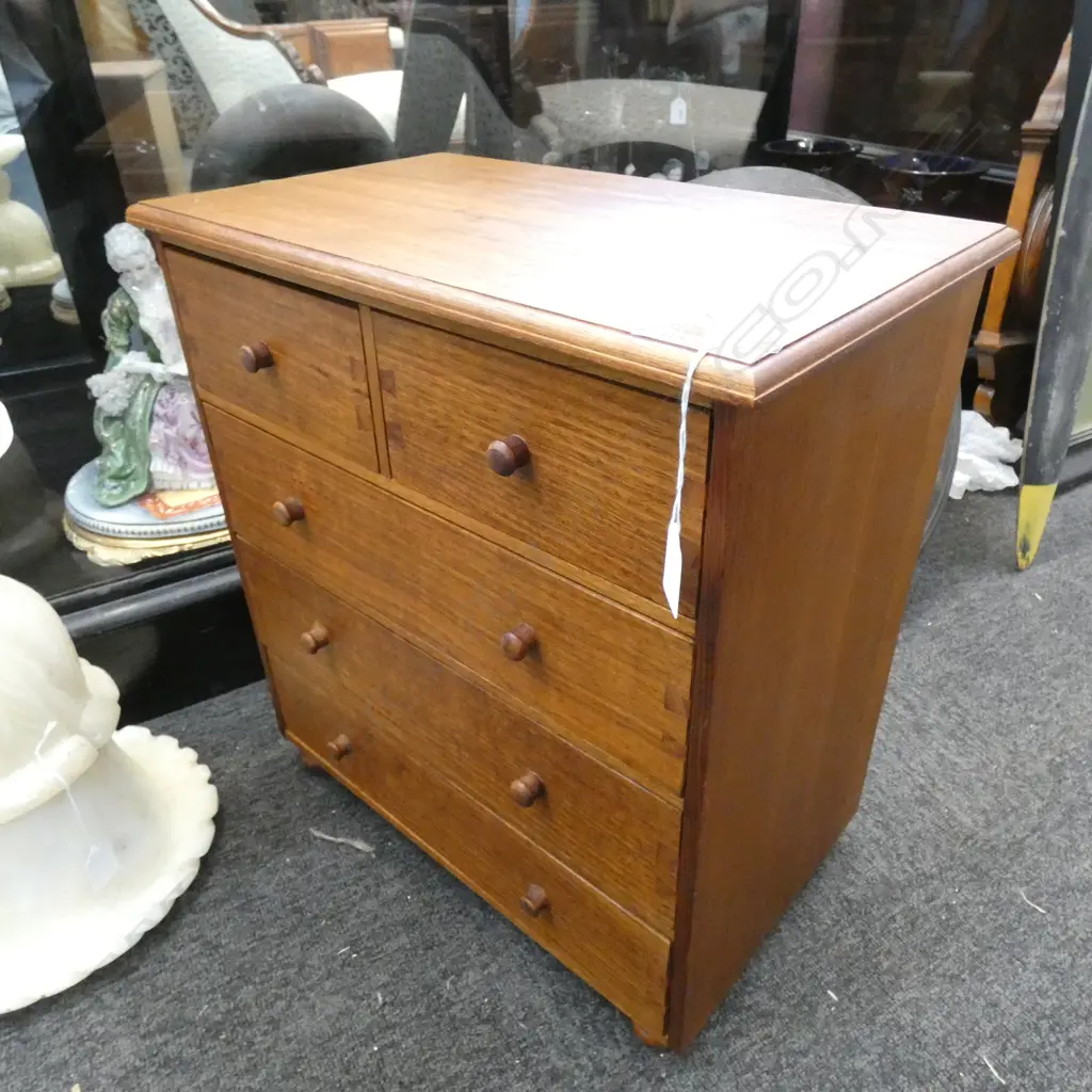 RETRO / MID CENTURY MINIATURE CHEST OF 5 DRAWERS - FINE GRAIN & DOVETAILING DETAIL TO FRONT... Image 1++