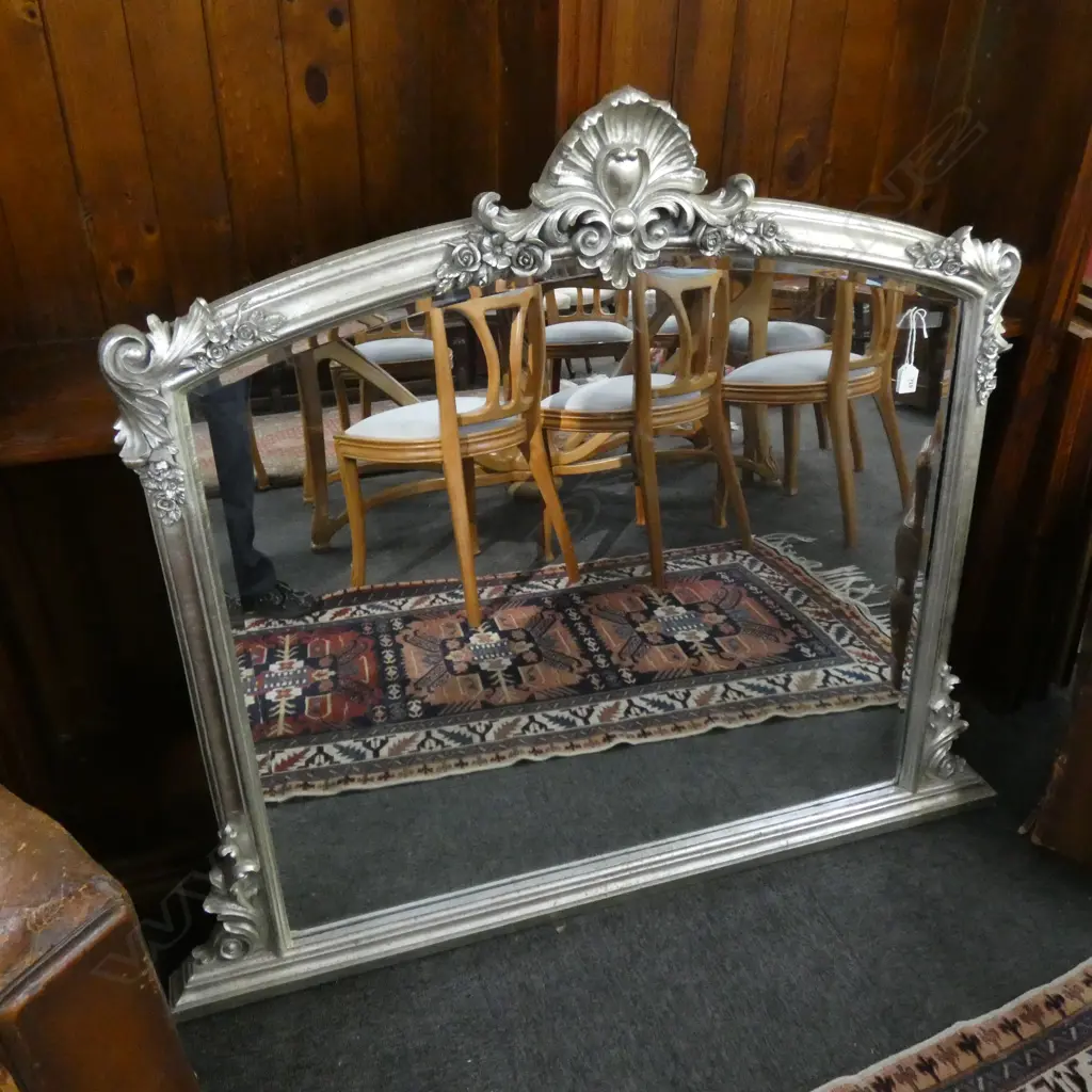 LARGE SILVER FRAMED OVER MANTLE MIRROR W.1265mm H.1090mm Image 1++