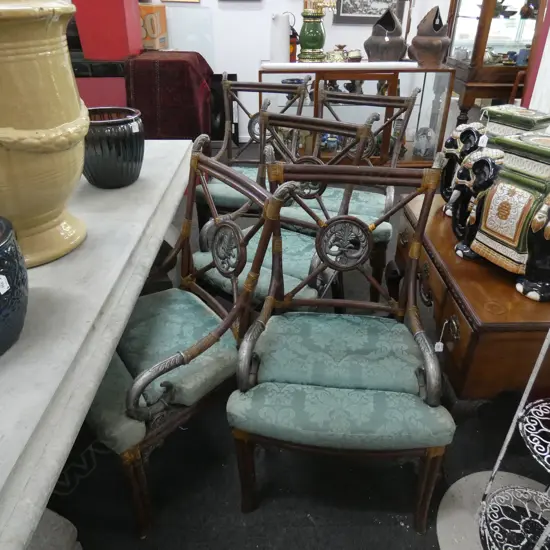 8 BAMBOO & SILVER PAINTED RESIN CHAIRS 