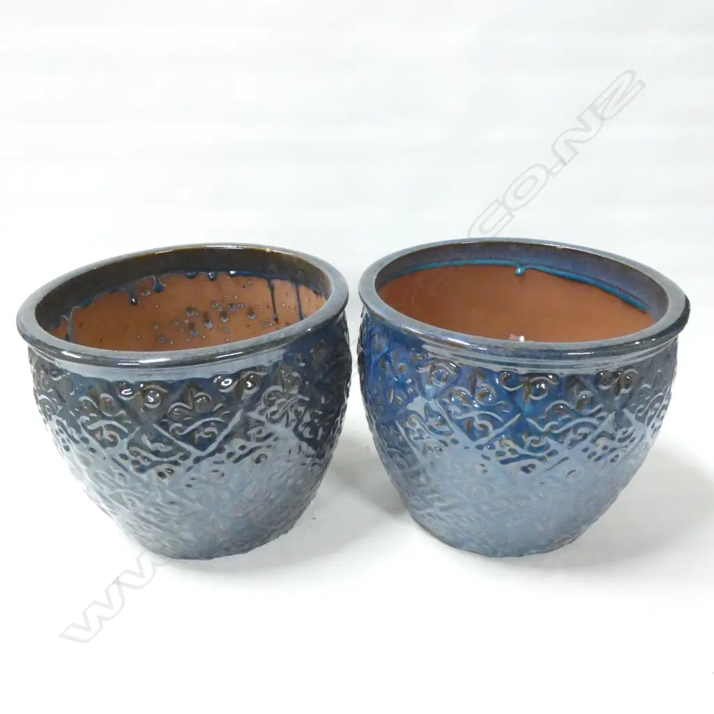 PR  TEAL GLAZED GARDEN POTS WITH A SWIRLED DESIGN  DIA 310 H 270MM ... Image 1++