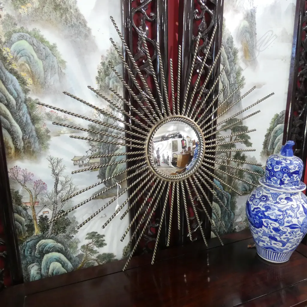 DESIGNER INDUSTRIAL STARBURST FRAMED MIRROR DIA 930MM Image 1++