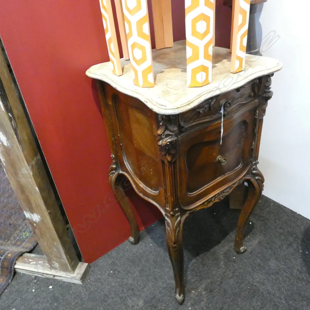 FRENCH STYLE BEDSIDE CABINET WITH FAUX MARBLE TOP H780 MM Image 1++