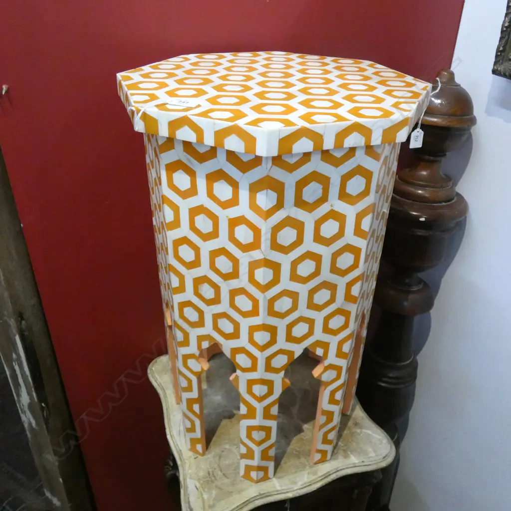 BONE INLAY ORANGE OCTAGONAL MORROCCAN STYLE SIDE TABLE H.615mm Image 1++