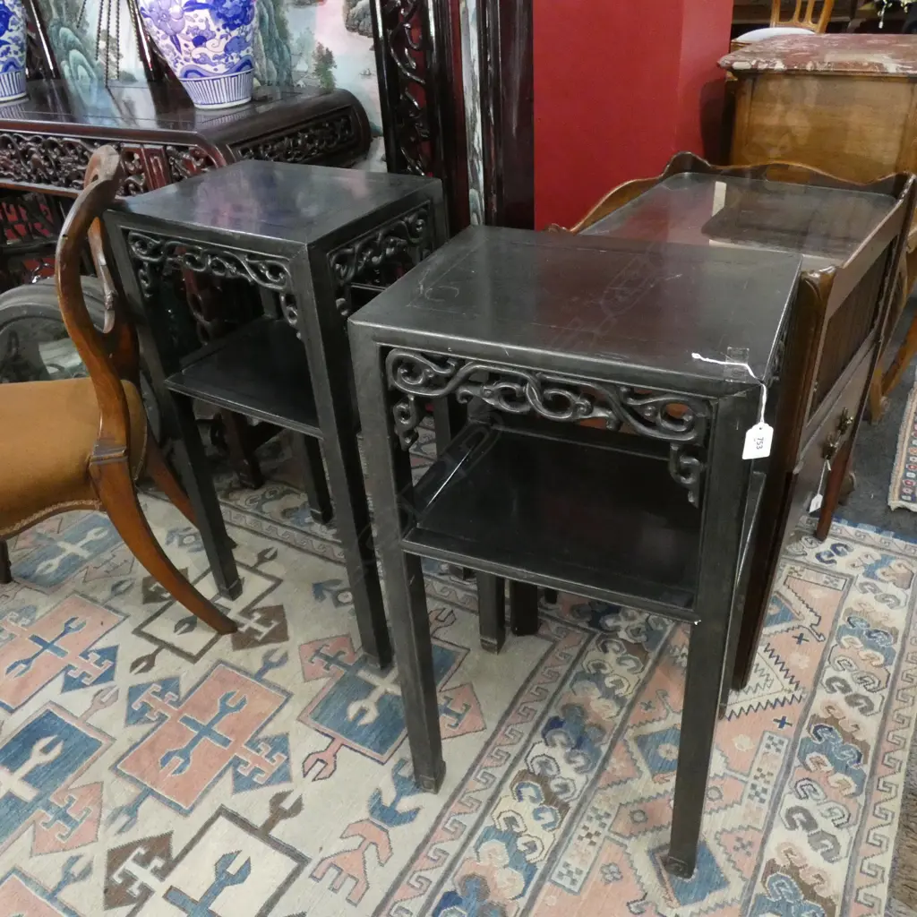 PR ORIENTAL EBONIZED CARVED WOODEN SIDE TABLES H.800mm Image 1++