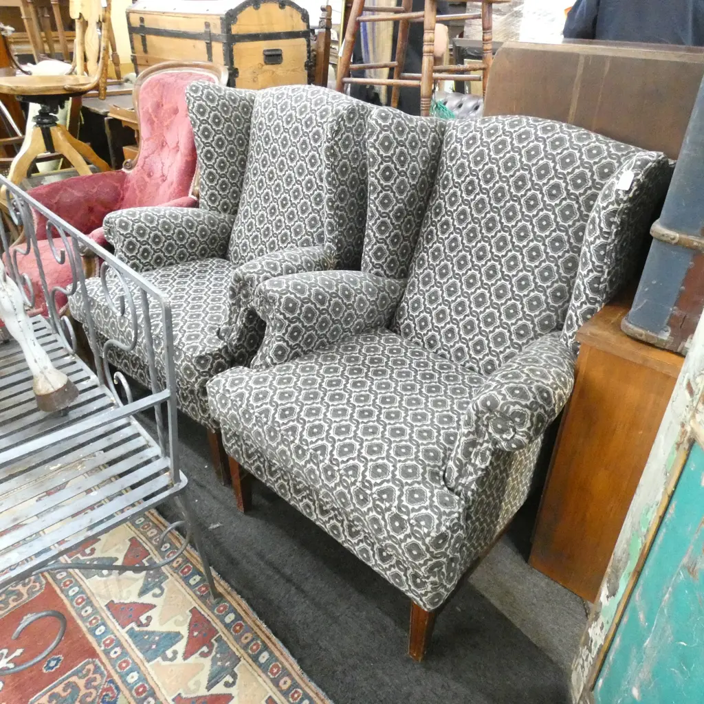 PR OF UPHOLSTED WING BACK ARM CHAIRS Image 1++