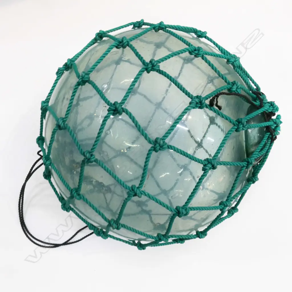 OLD GLASS LARGE FISHING FLOAT WITH NETTING Dia.380mm Image 1++