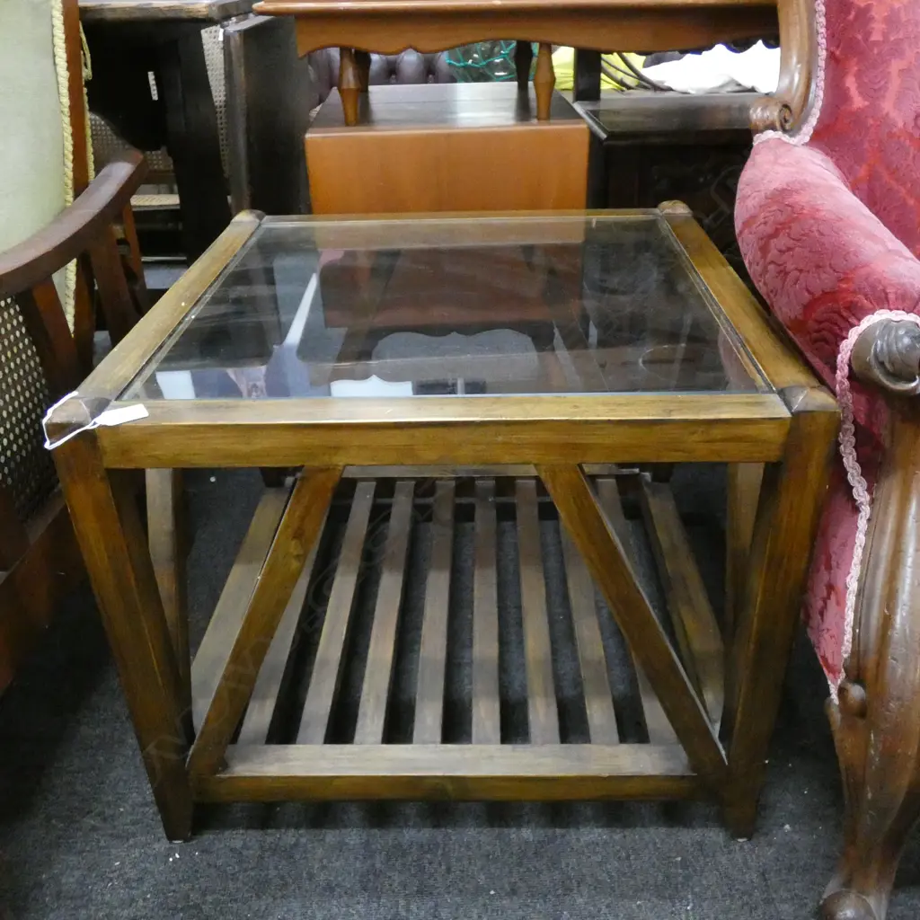 SQUARE GLASS TOP SIDE TABLE 600mm sq  Image 1++