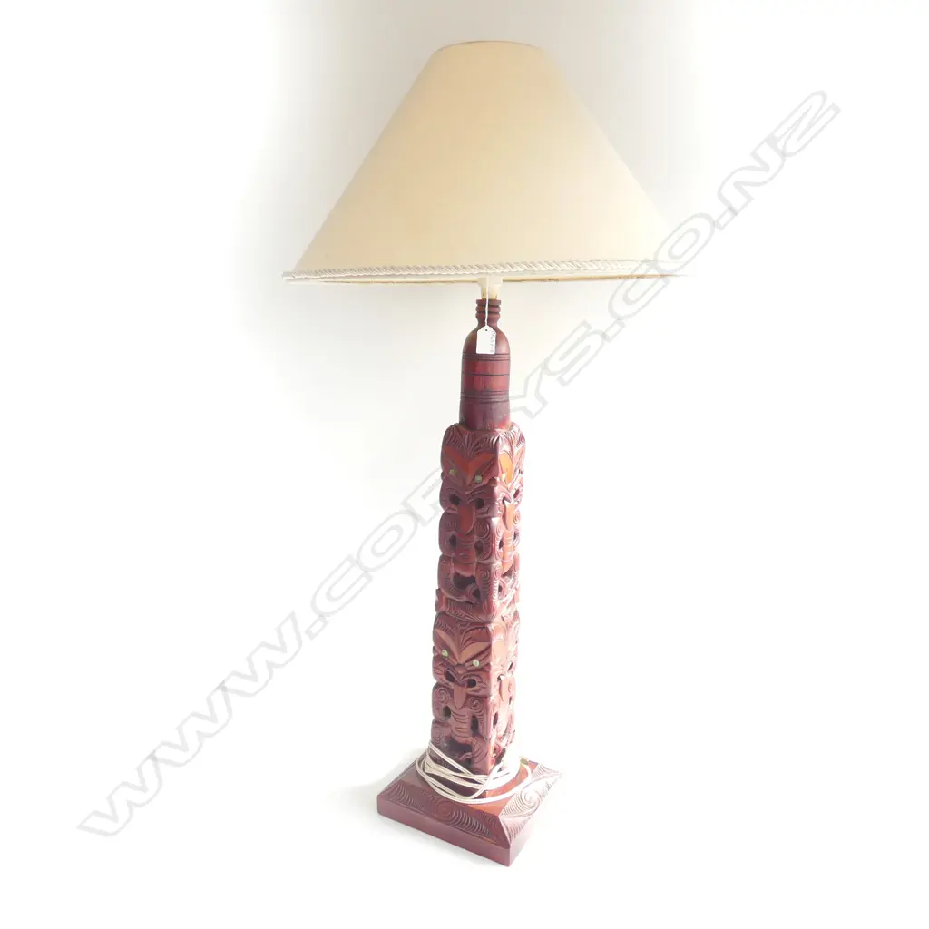 LG MAORI CARVED TALL TABLE LAMP W 2 SIZE SHADES H.1040MM Image 1++