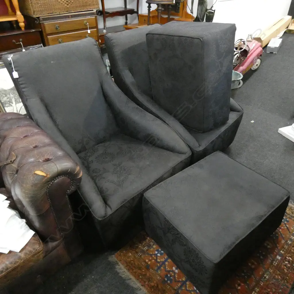 PR BLACK UPHOLSTERED CHAIRS & OTTOMANS Image 1++