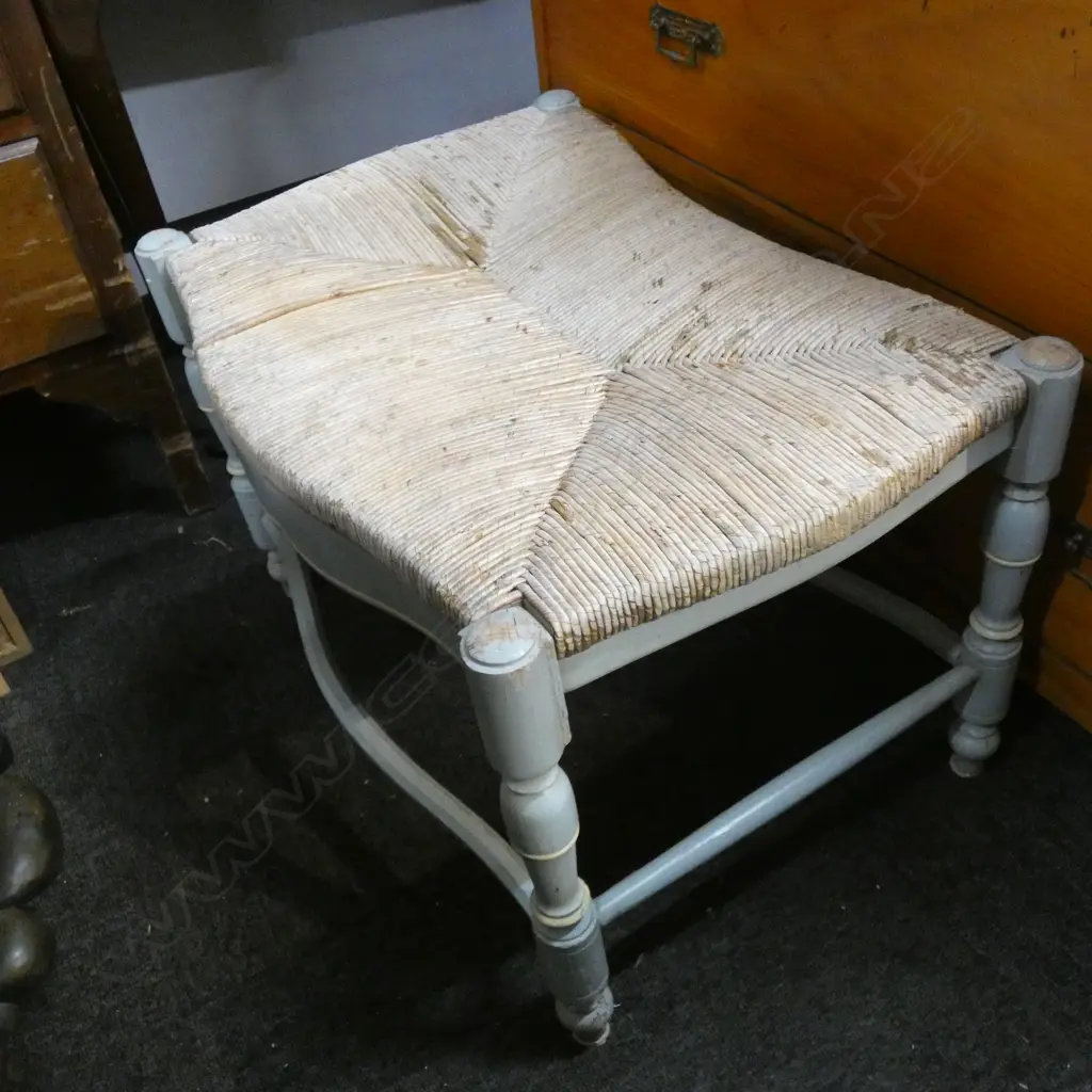 FRENCH STYLE CANE PAINTED STOOL W.600mm Image 1++