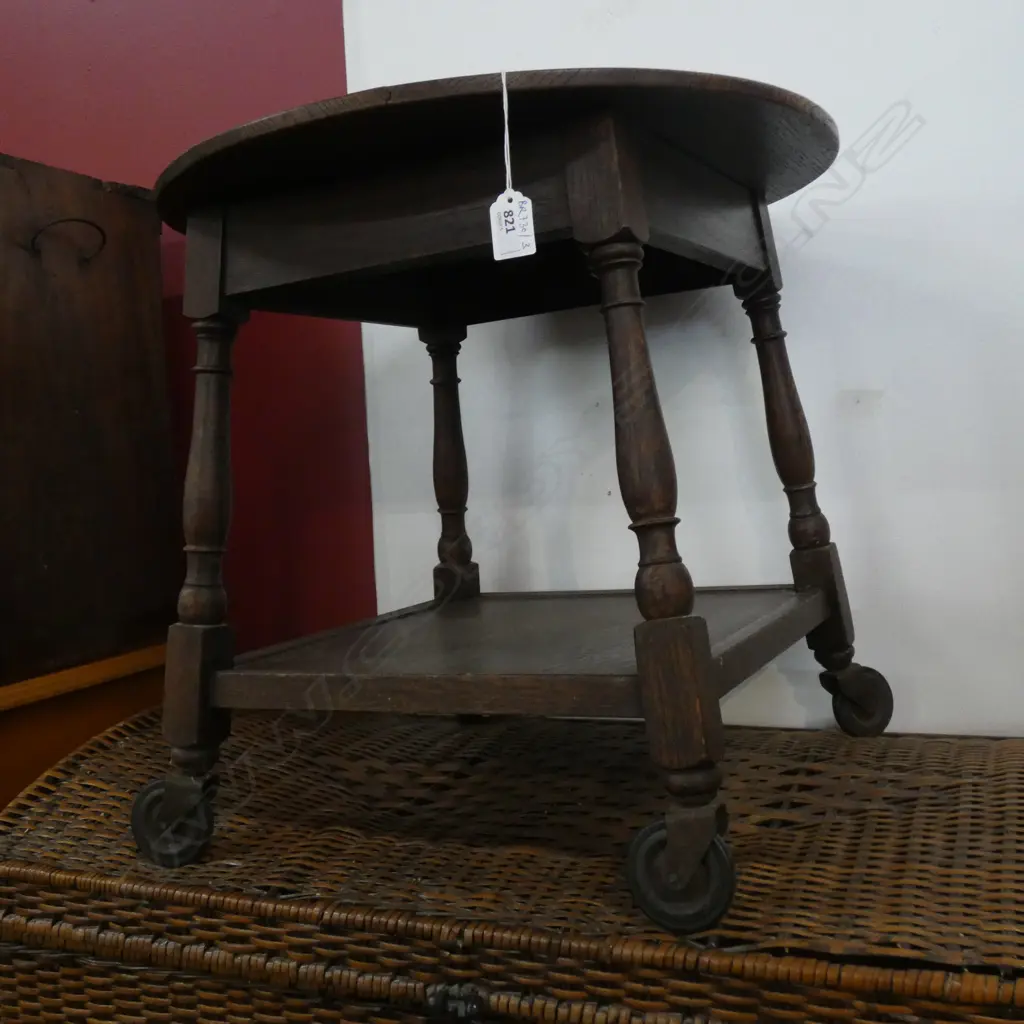 SMALL CIRCULAR OAK TROLLEY TABLE 500mm dia Image 1++