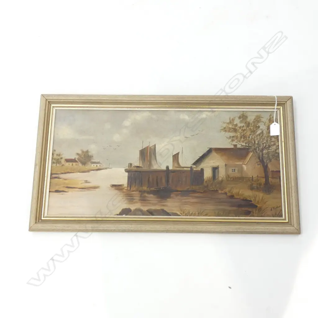 OIL ON BOARD - SEASIDE COTTAGE SCENE BY E. RYDEN  600 X 285MM Image 1++