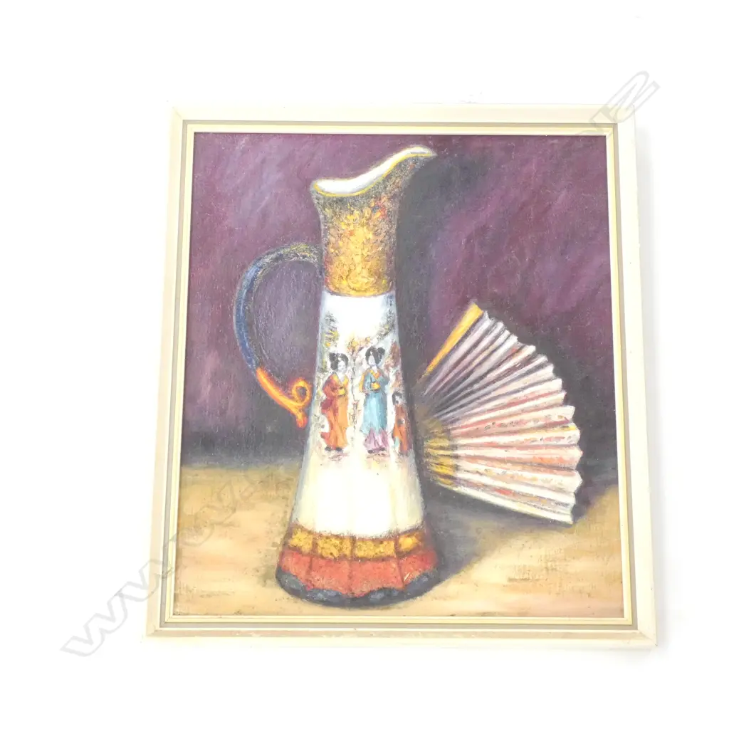 OIL ON BOARD JAPANESE JUG & FAN  350 X 400MM Image 1++
