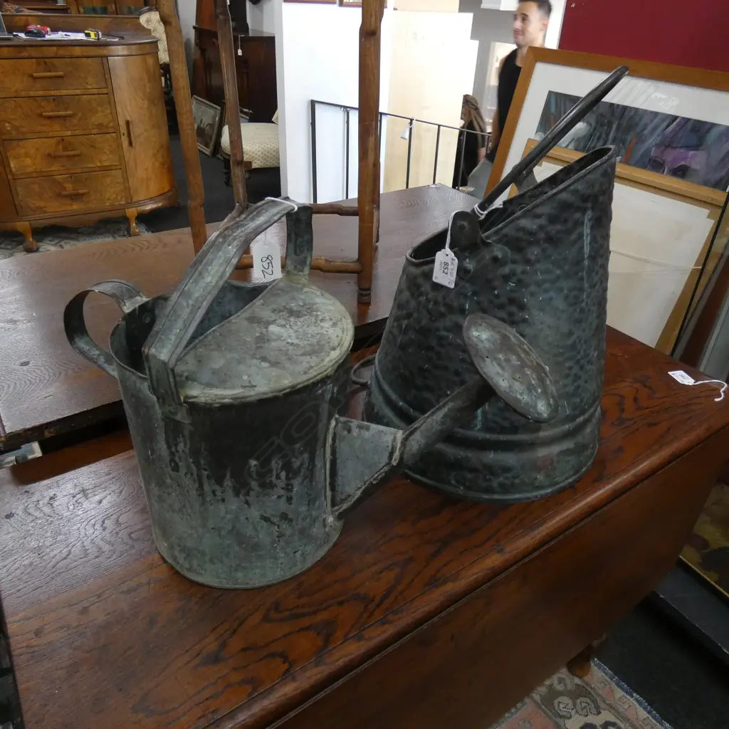 OLD COPPER WATERING CAN & COAL BUCKET H.350mm Image 1++