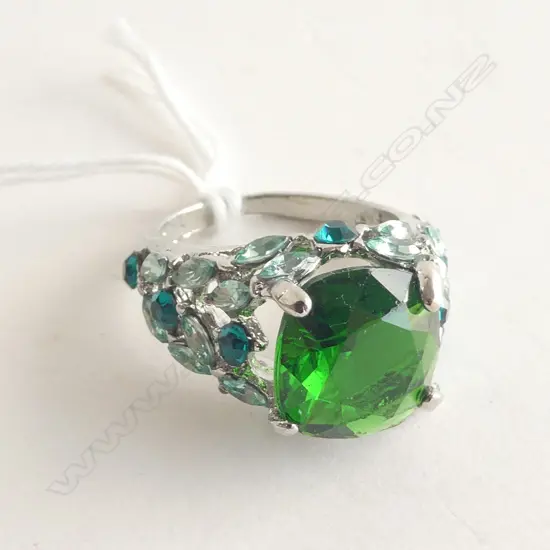 FANTASY RING SYN. TOURMALINE & DIAMOND SILVER TONED