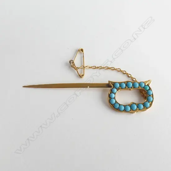 9CT ANTIQUE TURQUOISE PIN BROOCH 4.7 gms