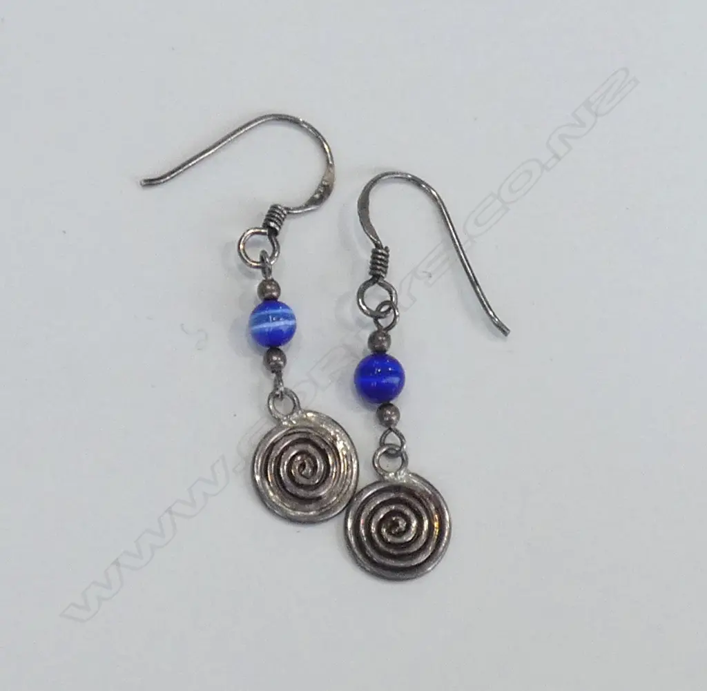 PR SILVER DROP & BLUE STONE EARRINGS Image 1++