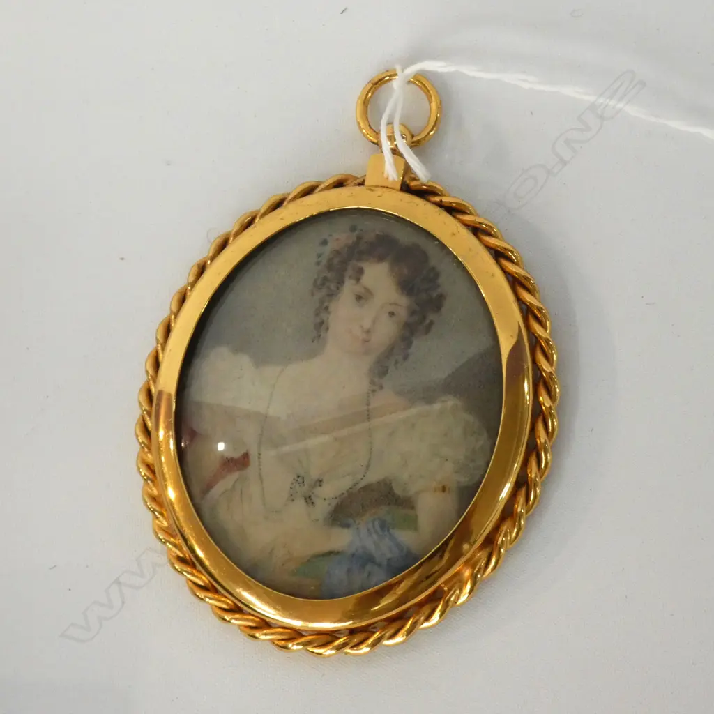 ANTIQUE HAND PAINTED MINIATURE IN MODERN FRAME Image 1++