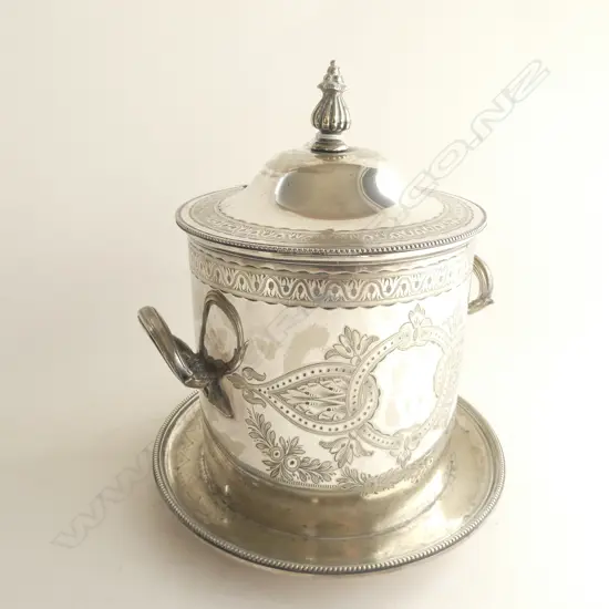 VICTORIAN SILVER PLATE LIDDED BISCUIT BARREL H.220mm