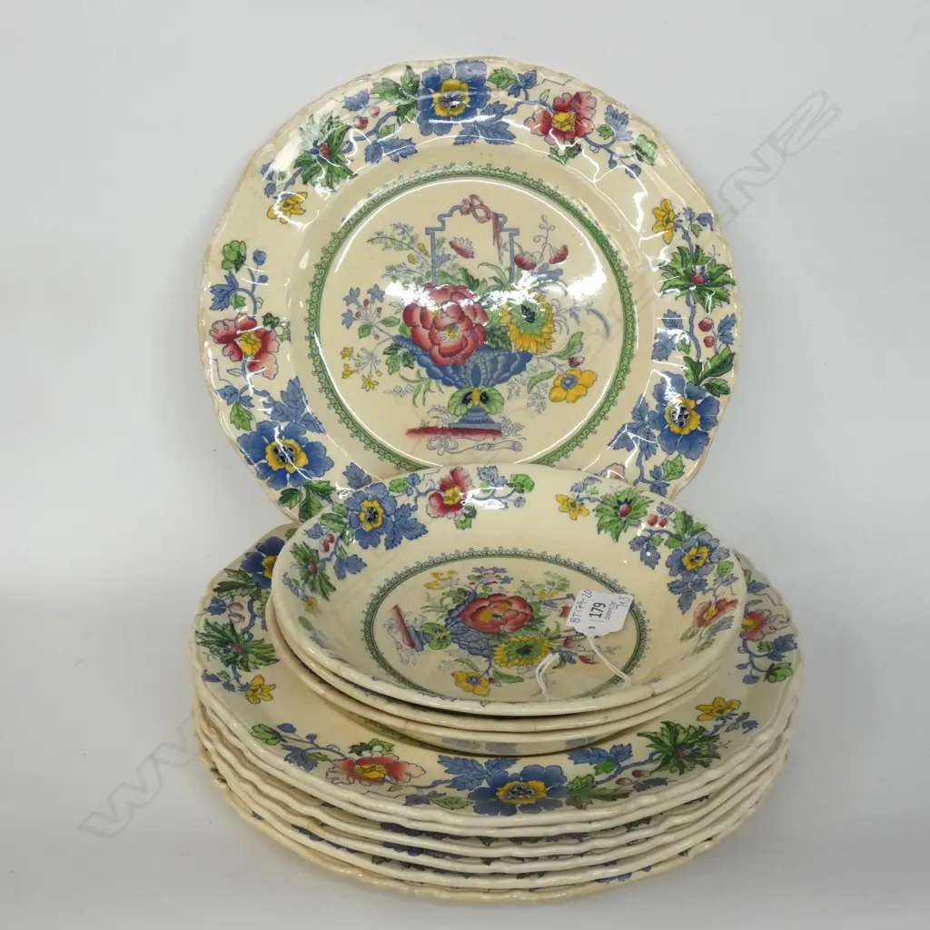 7 MASONS 'STRATHMORE' DINNER PLATES & 3 SHALLOW BOWLS - A.F Image 1++