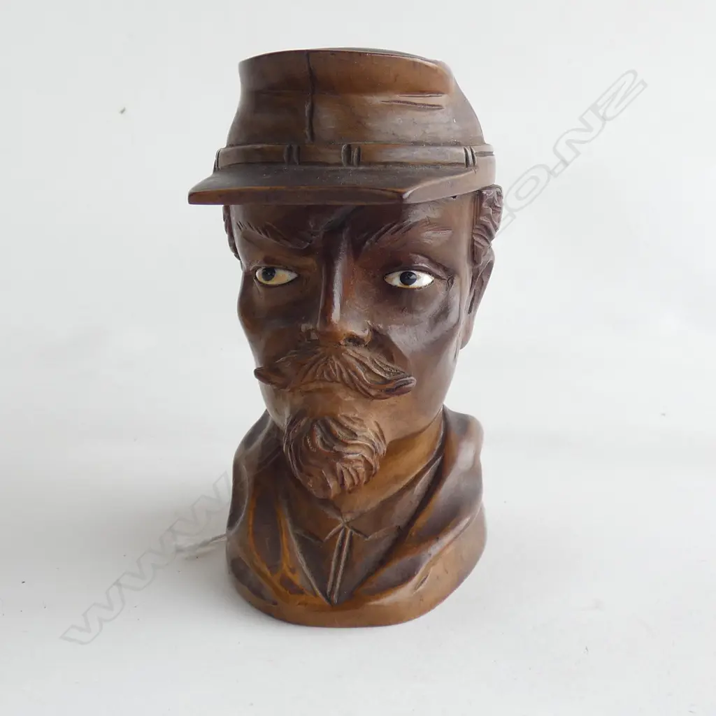 CARVED WOODEN INKWELL IN THE FORM OF A MAN w. HAT H.115mm Image 1++