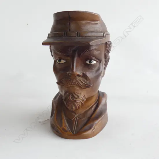 CARVED WOODEN INKWELL IN THE FORM OF A MAN w. HAT H.115mm