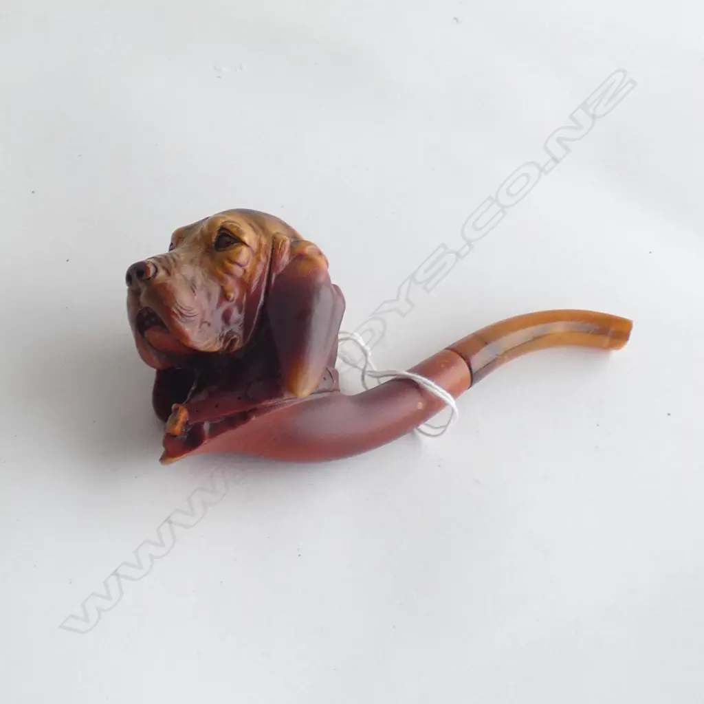 CARVED MEERSCHAUM PIPE AS A BLOODHOUND DOG L.145mm Image 1++