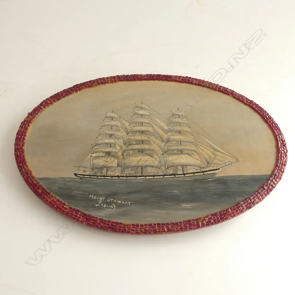 LAWRENCE ADAIR FOLK ART WALL PLAQUE PAINTING OF THE MOUNT STEWART. 155 x 275mm Image 1++