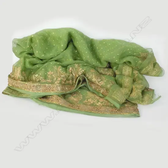AVOCADO GREEN ANTIQUE EMBROIDERED JULIET DUNN PURE SILK SCARF