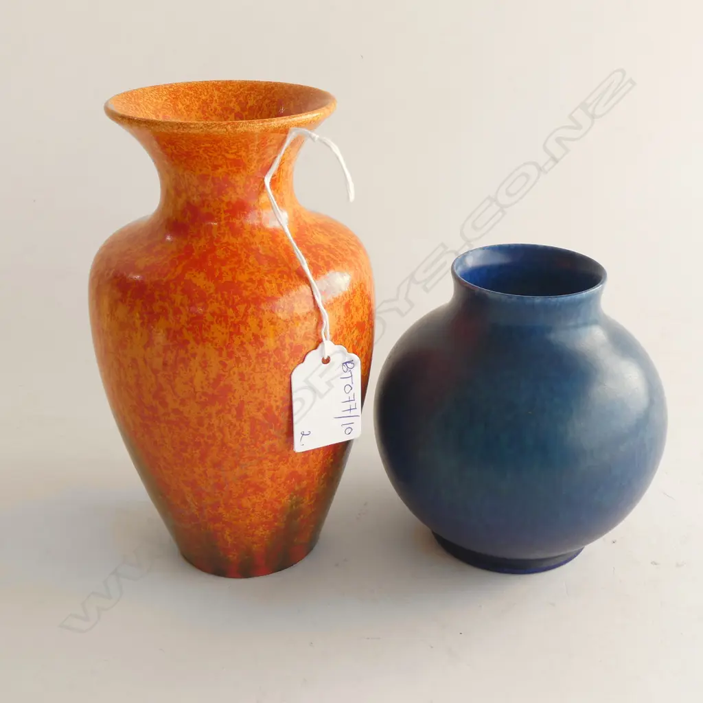 2 x PILKINGTON ROYAL LANCASTER VASES. Orange H.170mm, BLUE H.110mm Image 1++