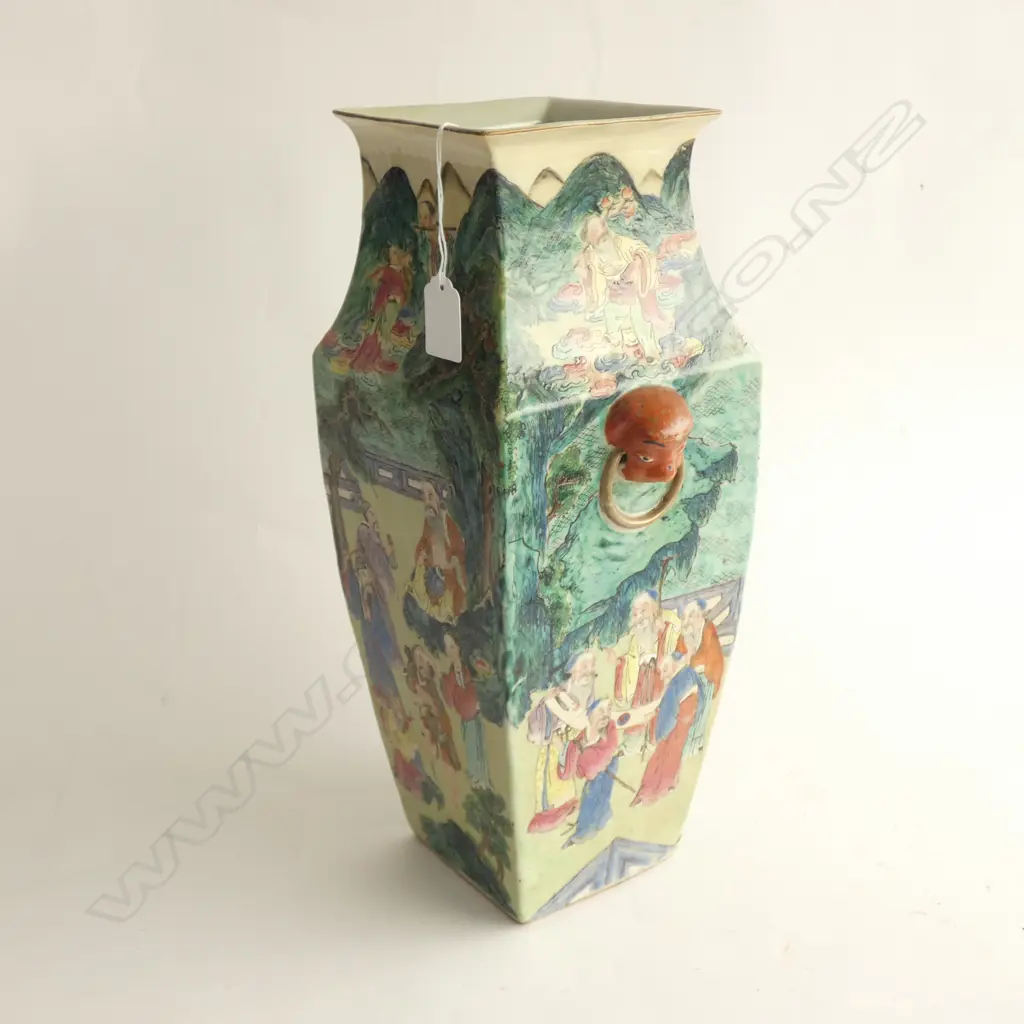 ANTIQUE LGE CHINESE VASE RESTORED FAMILLE ROSE SCHOLARS H.380mm Image 1++