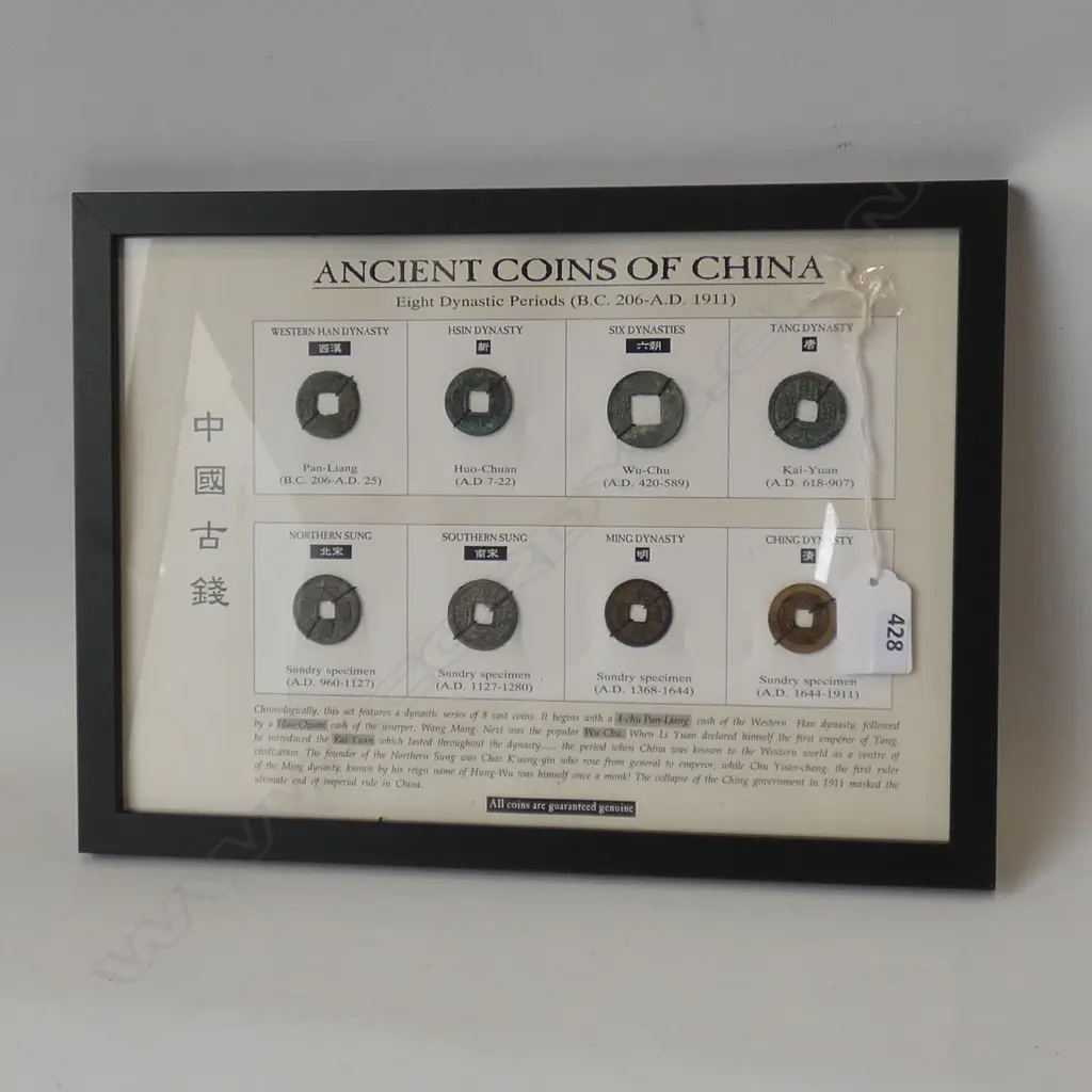 FRAMED 'ANCIENT COINS OF CHINA' 8 COIN SET Image 1++