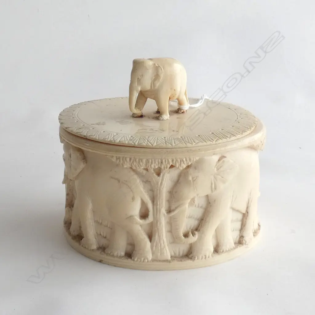 CARVED IVORY TUSK LIDDED CONTAINER (NO BASE) H.105mm Image 1++